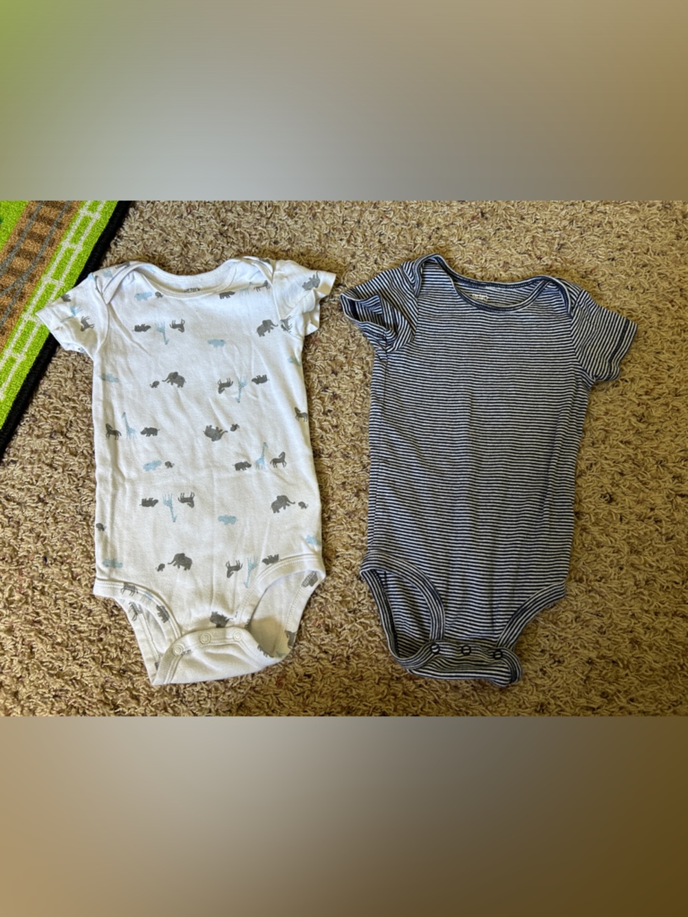 Carter's White Elephant Print & Navy Stripe Short-Sleeve Bodysuits